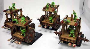 Scratch-built Snotling Pump Wagons